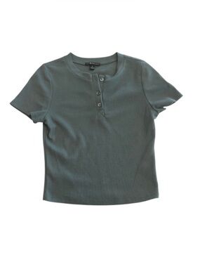 Short Sleeve Henley Rib Top - Sage Green